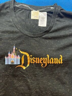NWT Disneyland 70th Anniversary Black & Gold Sparkly Tee, Large, Embroidered
